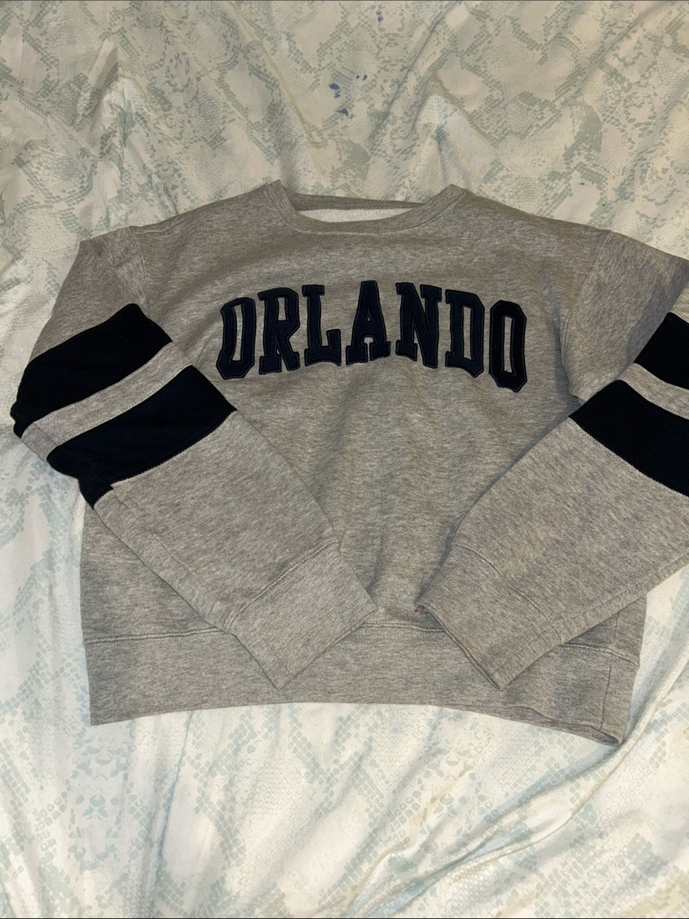 Gray Crewneck Sweatshirt with Navy 'ORLANDO' Applique